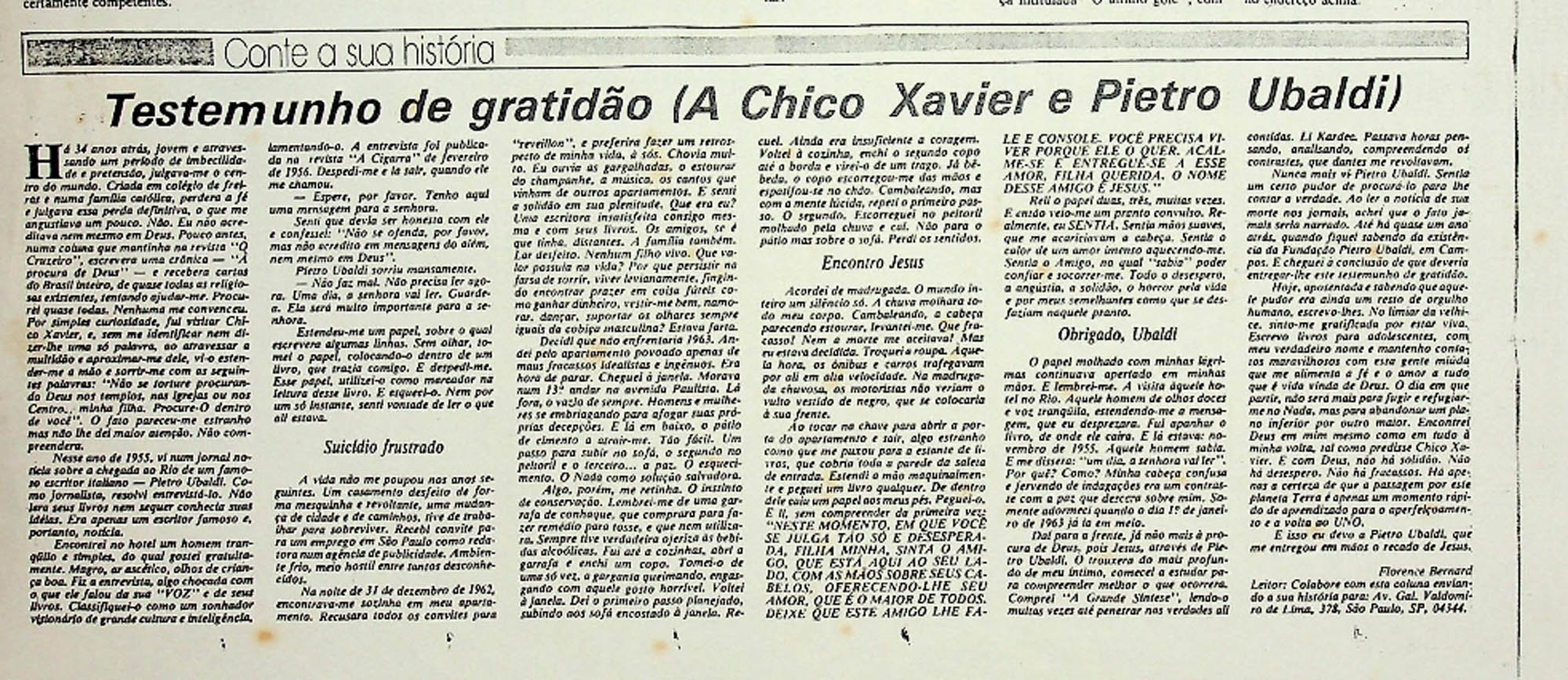 JN – TESTEMUNHO DE GRATIDÃO (A CHICO XAVIER E PIETRO UBALDI)